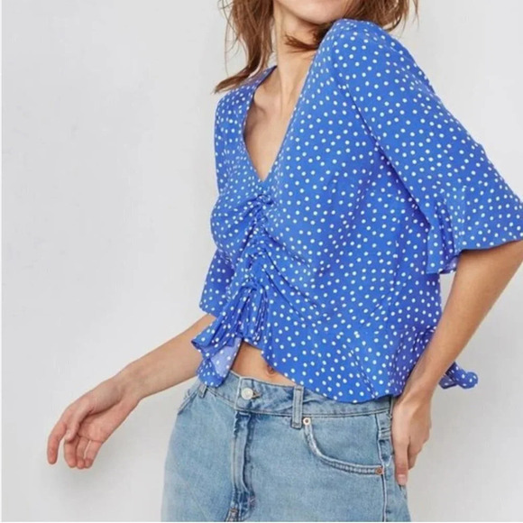 Topshop Blue Polka dot Crop Top size 4 - Picture 1 of 8